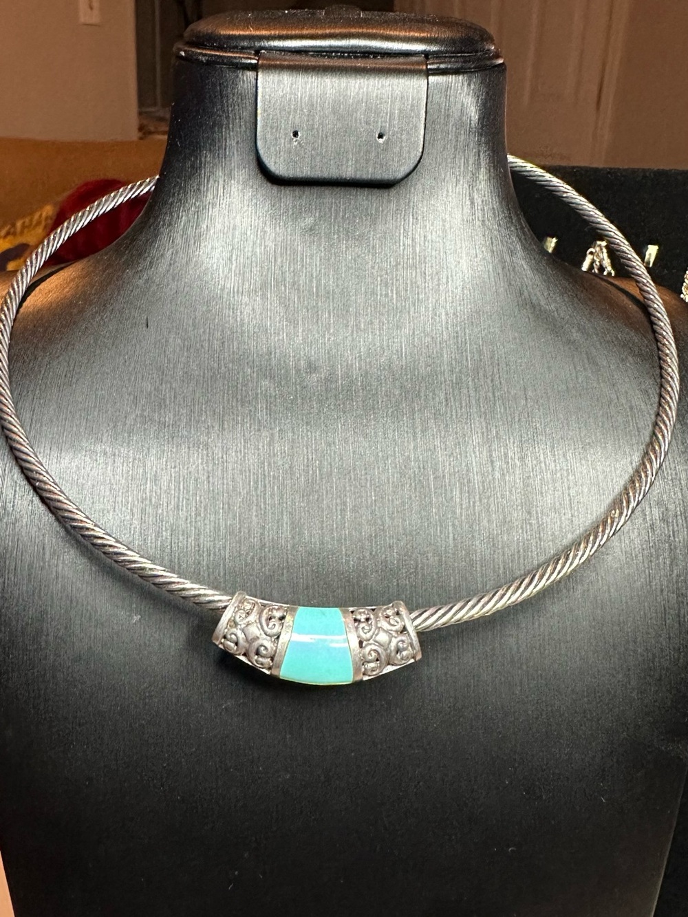 Sterling Silver Cable Necklace with Turquoise Accent